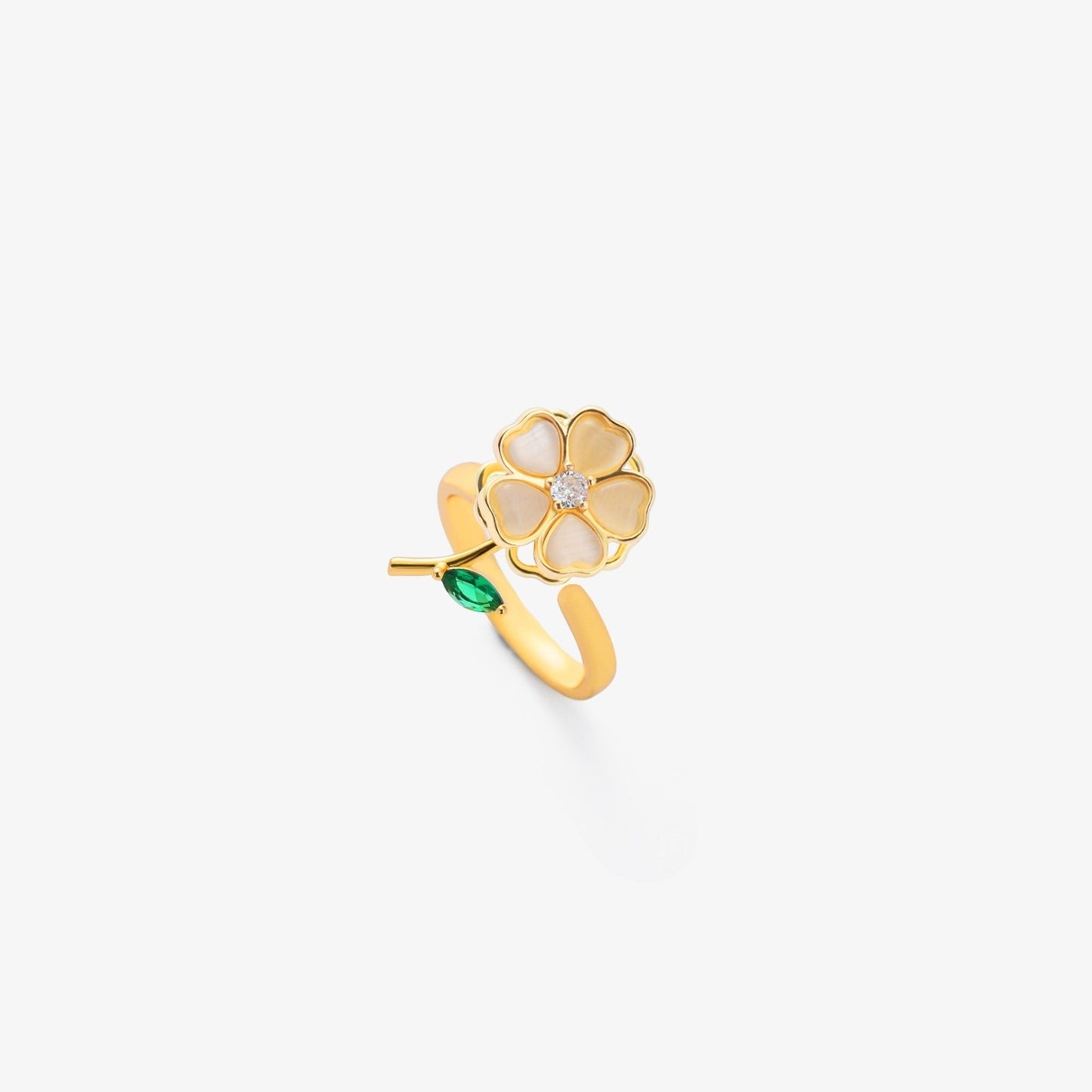 リング スピナー フラワー リーフ エメラルド | ゴールド