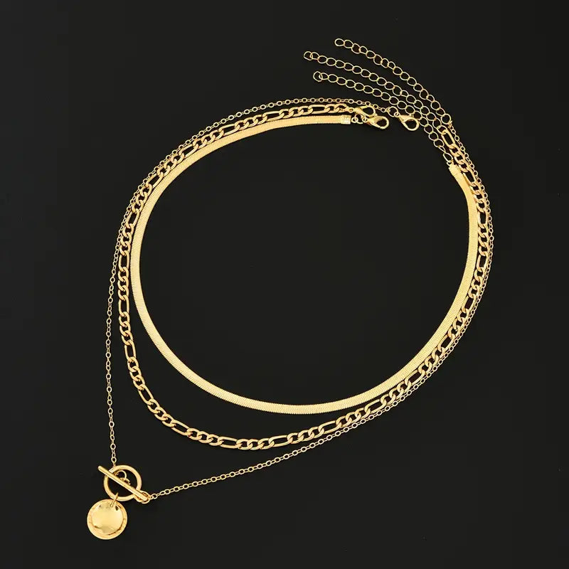 Savira ネックレス レイヤード Moneda テクスチャード | ゴールド