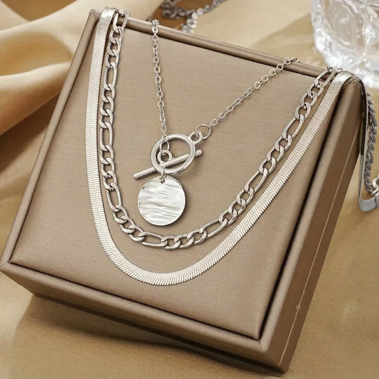 Savira ネックレス レイヤード Moneda Texturada | ホワイトゴールド